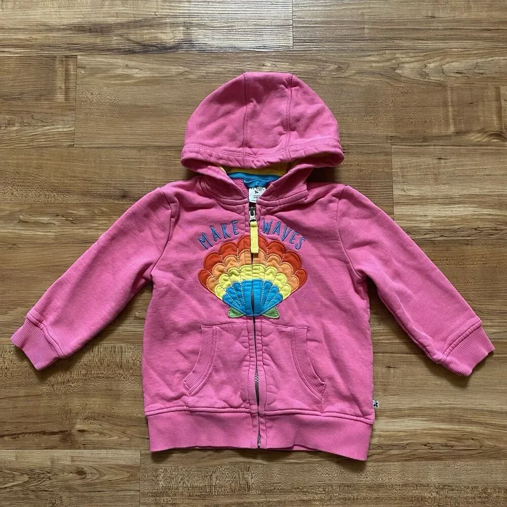 Frugi Toddler Girl 2-3 Switch Carbis Pink Organic Cotton Hoodie Jacket Seashell